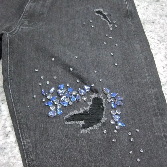 High Rise Black Embellished Ripped Ankle Jeans Size 10 Express NWT $128 - Picture 4 of 13